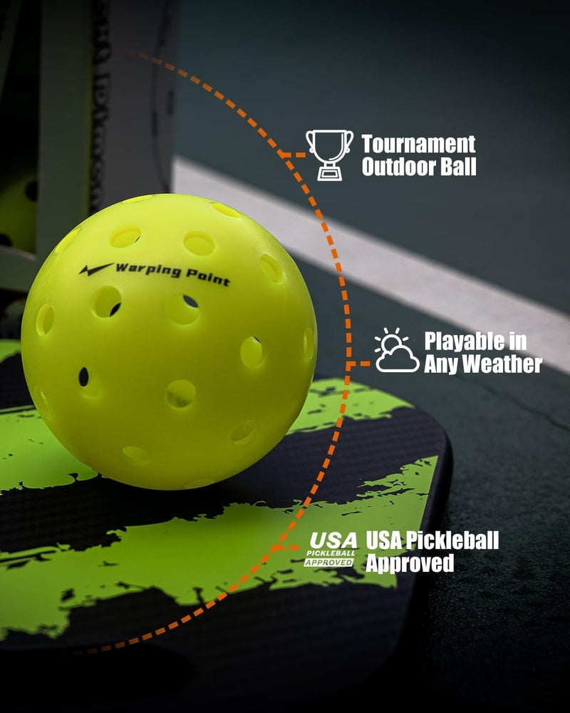 Warping Point Outdoor Pickleball Balls USAPA Approved | 4 Pack, 12 Pack | 40 Holes Competition Pickle Balls for Tournament Play | Crack Resistant Pickleball for Beginner Intermediate Pro Player - Image 2
